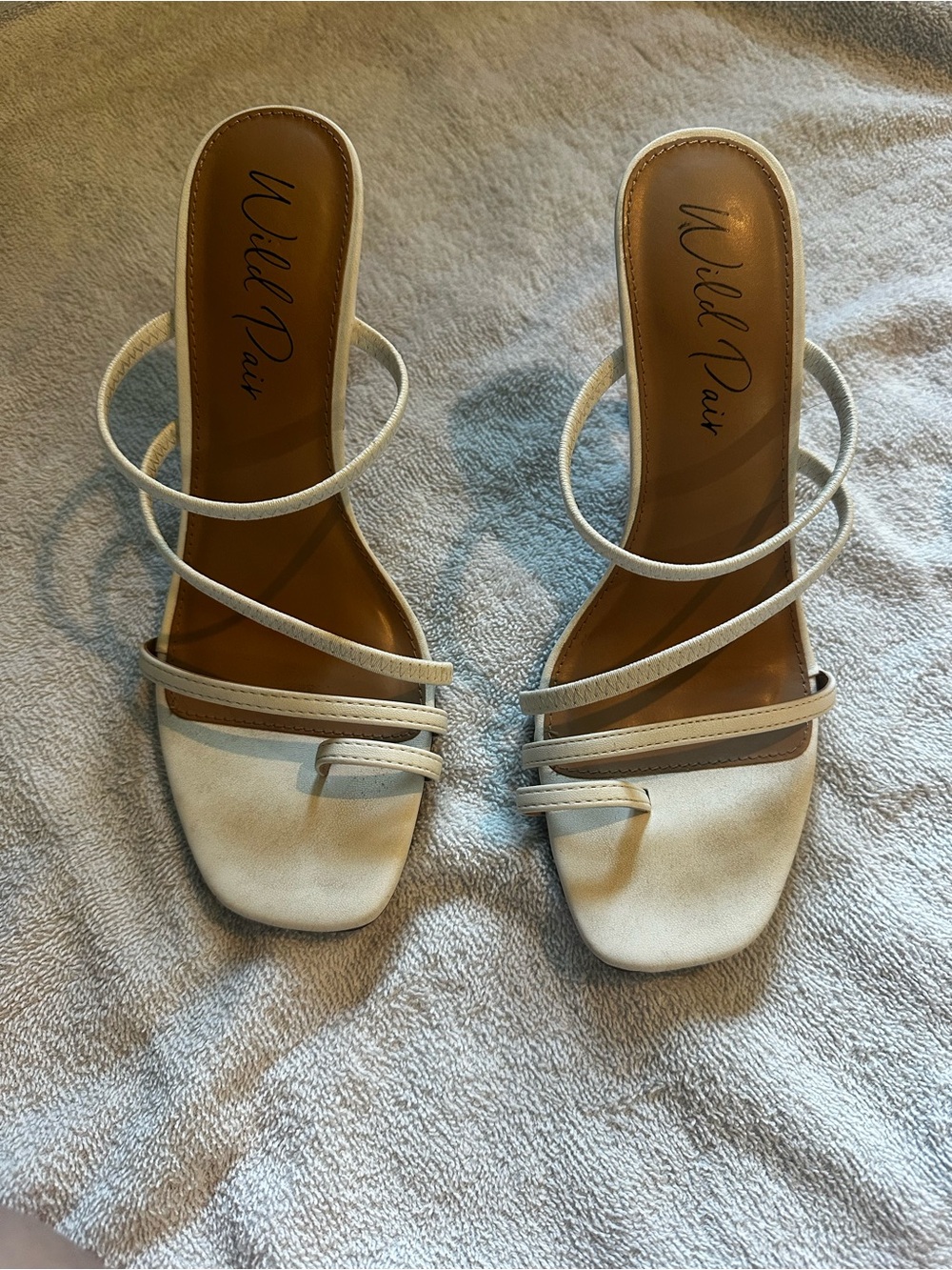 Wild Pair Women's Ivory Strappy Slide Heels